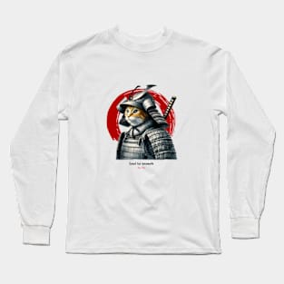 Samurai Cat Warrior Design with Sun Tzu Wisdom Long Sleeve T-Shirt